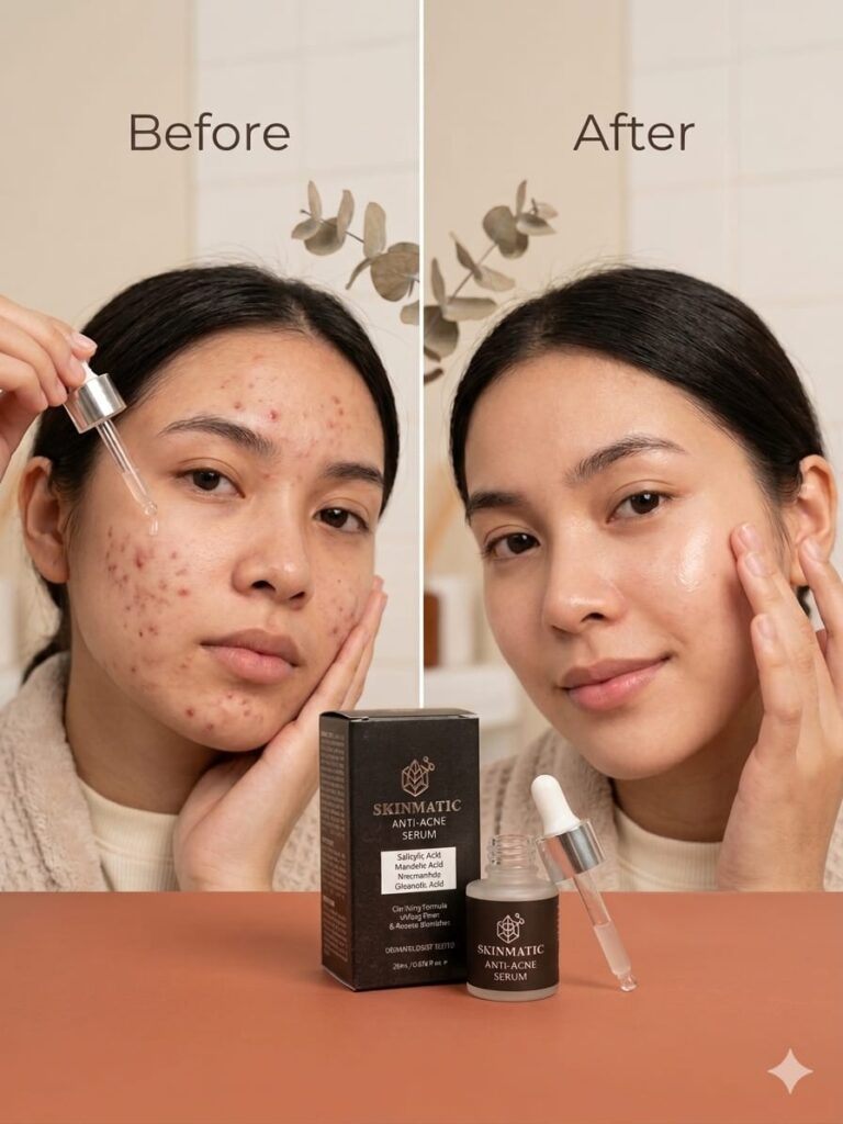 Before and after eight weeks of the SkinMatic Anti-Acne Serum
